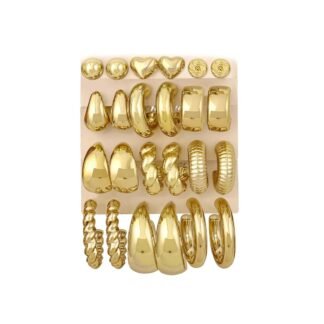 12 Pairs Chunky Gold Hoop Earrings for Women Trendy, Gold Plated Lightweight Hypoallergenic Stack, Thick Open Twisted Huggie Hoops Earring Set