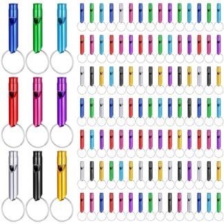 120 PCS Emergency Whistles Aluminum Survival Whistle with Keychain Defense Alarm Loud Sound Sturdy Light for Outdoor Camping Hiking Hunting Boating Fishing Sports