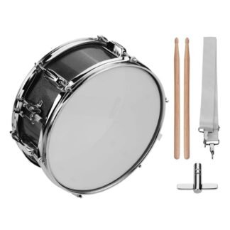 12inch Snare Drum with Drumsticks Shoulder Strap Drum Key, Percussion Instrument for Students Beginners, Portable Marching Snare Drum Set (Black)