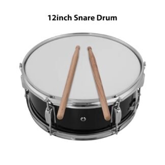 12inch Snare Drum with Drumsticks Shoulder Strap Drum Key, Percussion Instrument for Students Beginners, Portable Marching Snare Drum Set (Black)
