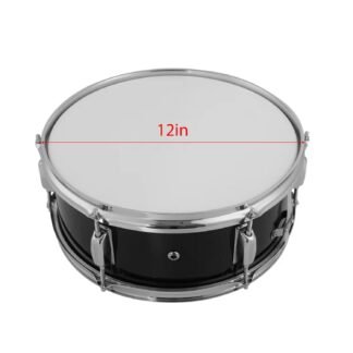 12inch Snare Drum with Drumsticks Shoulder Strap Drum Key, Percussion Instrument for Students Beginners, Portable Marching Snare Drum Set (Black)