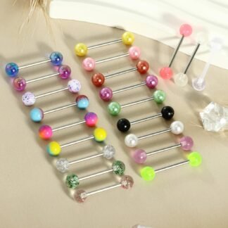 14G Surgical Steel Tongue Rings for Women Men Acrylic Clear Tongue Piercing Jewelry Teaser Slave Ring Skull/Flower/Silicone Soft Spike Ball/CZ/Door Knocker/Pill Tongue Barbell...