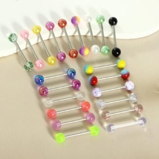 14G Surgical Steel Tongue Rings for Women Men Acrylic Clear Tongue Piercing Jewelry Teaser Slave Ring Skull/Flower/Silicone Soft Spike Ball/CZ/Door Knocker/Pill Tongue Barbell...