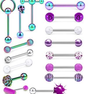 14G Surgical Steel Tongue Rings for Women Men Acrylic Clear Tongue Piercing Jewelry Teaser Slave Ring Skull/Flower/Silicone Soft Spike Ball/CZ/Door Knocker/Pill Tongue Barbell...