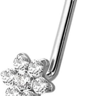 14GA ASTM F-136 Implant Grade Titanium Internally Threaded CZ Crystal Flower End VCH Piercing L-Bend Barbell