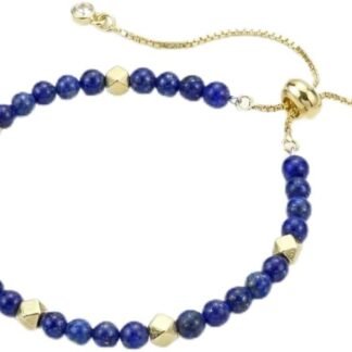 14K Gold Natural Lapis Lazuli Bracelet for Women, Adjustable Beaded Elegant Jewelry