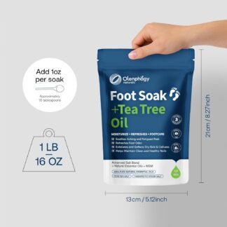 16oz Tea Tree Oil Foot Soak with Epsom Salt - For Stinky Feet, Softens Calluses, Cracked Heel Care, Toenail Repair - Epsom Salts for Soaking, Pedicure Foot Spa for Women, Men
