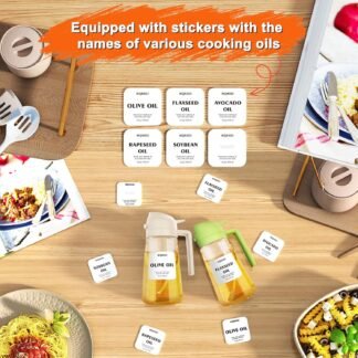 2 in 1 Glass Oil Sprayer & Dispenser,16oz/470ml Olive Cooking, Air Fryer, and Salad, for Kitchen Gadgets and Air Fryer Accessories, w/Stickers (White)