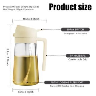 2 in 1 Glass Oil Sprayer & Dispenser,16oz/470ml Olive Cooking, Air Fryer, and Salad, for Kitchen Gadgets and Air Fryer Accessories, w/Stickers (White)