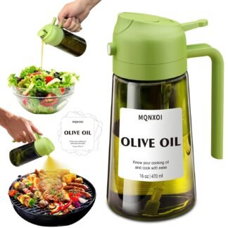2 in 1 Glass Oil Sprayer & Dispenser,16oz/470ml Olive Cooking, Air Fryer, and Salad, for Kitchen Gadgets and Air Fryer Accessories, w/Stickers (White)
