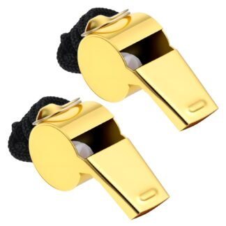 2 Pack Gold Whistle Stainless Steel with Lanyard Loud Crisp Sound Referee Coach Whistle Sports Whistles for Football Basketball Soccer School Referees Coaches Lifeguard Emergency