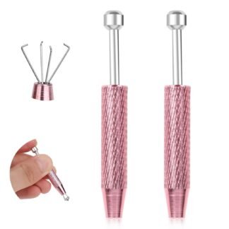 2 PCS Piercing Ball Grabber Tool Diamond Claw Tweezers Piercing Assistant Pen Stainless Steel Jeweler Pick Up Tool 4 Claw Gem Picker Tool Pink Chip Pick for Small Parts Pickup