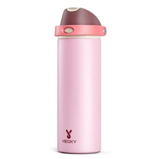 24 oz Insulated Water Bottle for Sports: Meoky Stainless Steel Water Bottle with Straw and Spout Lid - Leak Proof, Cold for 24 Hours, Fits in Car Cup Holder, BPA-Free for Women...