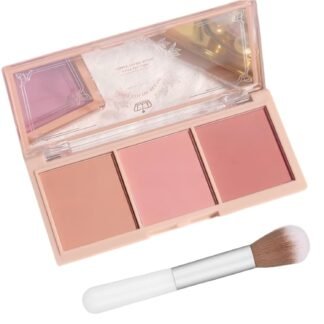 3-in-1 Matte Powder Blush Palette with Pro Brush – Versatile Face Makeup Contour Kit for All Skin Tones – Long-Lasting, Blendable Cheek Color Trio – Travel Size for Natural Beauty