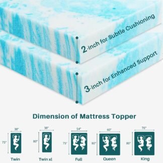 3 Inch Mattress Topper Full, Gel Memory Foam Infused Bed Toppers, Ventilated Soft Mattress Pads for Pressure Relief, CertiPUR-US Certified, Blue