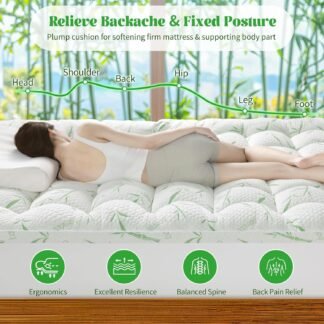 3 Inch Mattress Topper - Viscose Made from Bambu,Cooling Soft Pillow Top Mattress Pad Cover for Back Pain,Mattress Protector with 8-21 Inch Deep Pocket (Queen,60"x80")