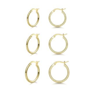3 Pairs 925 Sterling Silver Hoop Earrings | Small White Gold Plated Hoop Earrings for Women (13mm,15mm,20mm，25mm,30mm,40mm,50mm,60mm)