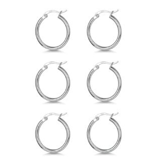 3 Pairs 925 Sterling Silver Hoop Earrings | Small White Gold Plated Hoop Earrings for Women (13mm,15mm,20mm，25mm,30mm,40mm,50mm,60mm)