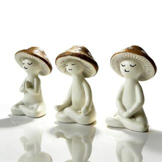 3 Pcs Ceramic Meditation Mushroom Figurines Set, Cute Yoga Mushroom Decor Statues for Desk, Home Office, Living Room & Garden, Unique Tabletop Ornament for Mushroom Lovers