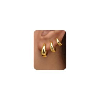 3Pairs Gold Hoop Earrings Set for Women Trendy Chunky Huggie Dainty Earring Jewelry for Women Teens