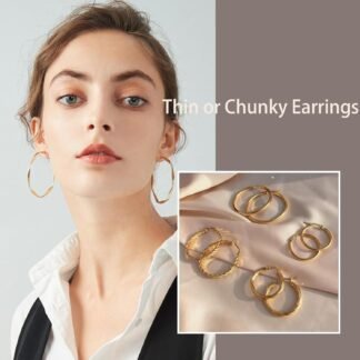 46 Pairs Gold Hoop Earrings Set for Women, Fashion Hypoallergenic Chunky Twisted Pearl Stud Earrings Multipack, Small Big Hoops Earring Packs Trendy for Christmas Birthday Party...