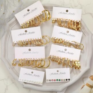 46 Pairs Gold Hoop Earrings Set for Women, Fashion Hypoallergenic Chunky Twisted Pearl Stud Earrings Multipack, Small Big Hoops Earring Packs Trendy for Christmas Birthday Party...