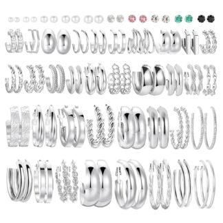 46 Pairs Gold Hoop Earrings Set for Women, Fashion Hypoallergenic Chunky Twisted Pearl Stud Earrings Multipack, Small Big Hoops Earring Packs Trendy for Christmas Birthday Party...
