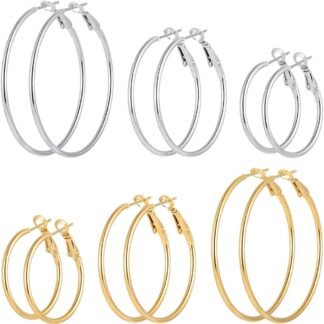 5/12 Pairs Gold Silver Plated Hoop Earrings for Women, Hypoallergenic Stainless Steel Hoops Earrings Set, Lightweight Large Small Hoops Women Earrings Loop Earrings Set