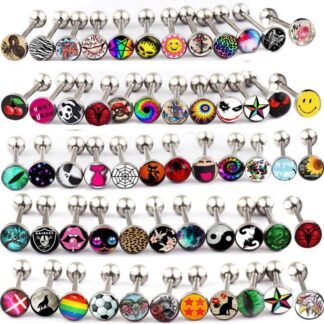 50-100pcs Surgical Steel Fancy Words Tongue Ring Logo Barbell Bars 14 Gauge Tongue Piercing Lot 5/8"