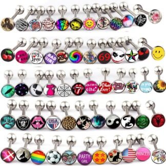 50-100pcs Surgical Steel Fancy Words Tongue Ring Logo Barbell Bars 14 Gauge Tongue Piercing Lot 5/8"