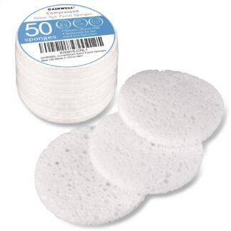 50-Count Compressed Facial Sponge, GAINWELL White Cellulose 100% Natural Cosmetic Spa Sponges for Facial Cleansing, Exfoliating Mask, Makeup Removal