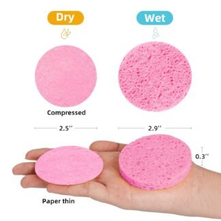 50-Count Compressed Facial Sponges|Kickleen 100% Natural Cellulose Cosmetic Spa Sponges for Daily Facial Cleansing|Makeup and Mask Removal|Exfoliating|Skin Massage|Pore...