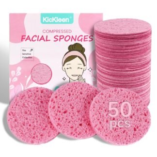 50-Count Compressed Facial Sponges|Kickleen 100% Natural Cellulose Cosmetic Spa Sponges for Daily Facial Cleansing|Makeup and Mask Removal|Exfoliating|Skin Massage|Pore...