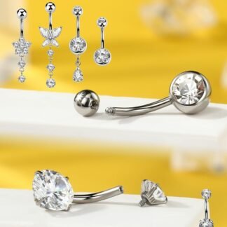 5PCS Belly Button Rings for Women 14G Dangle Navel Piercing Jewelry Set Surgical Stainless Steel Body Jewelry with CZ Butterfly Flower Teardrop Barbell for Beach Festival Daily - lunas-mystic-emporium.com 5PCS Belly Button Rings for Women 14G Dangle Navel Piercing Jewelry Set Surgical Stainless Steel Body Jewelry with CZ Butterfly Flower Teardrop Barbell for Beach Festival Daily