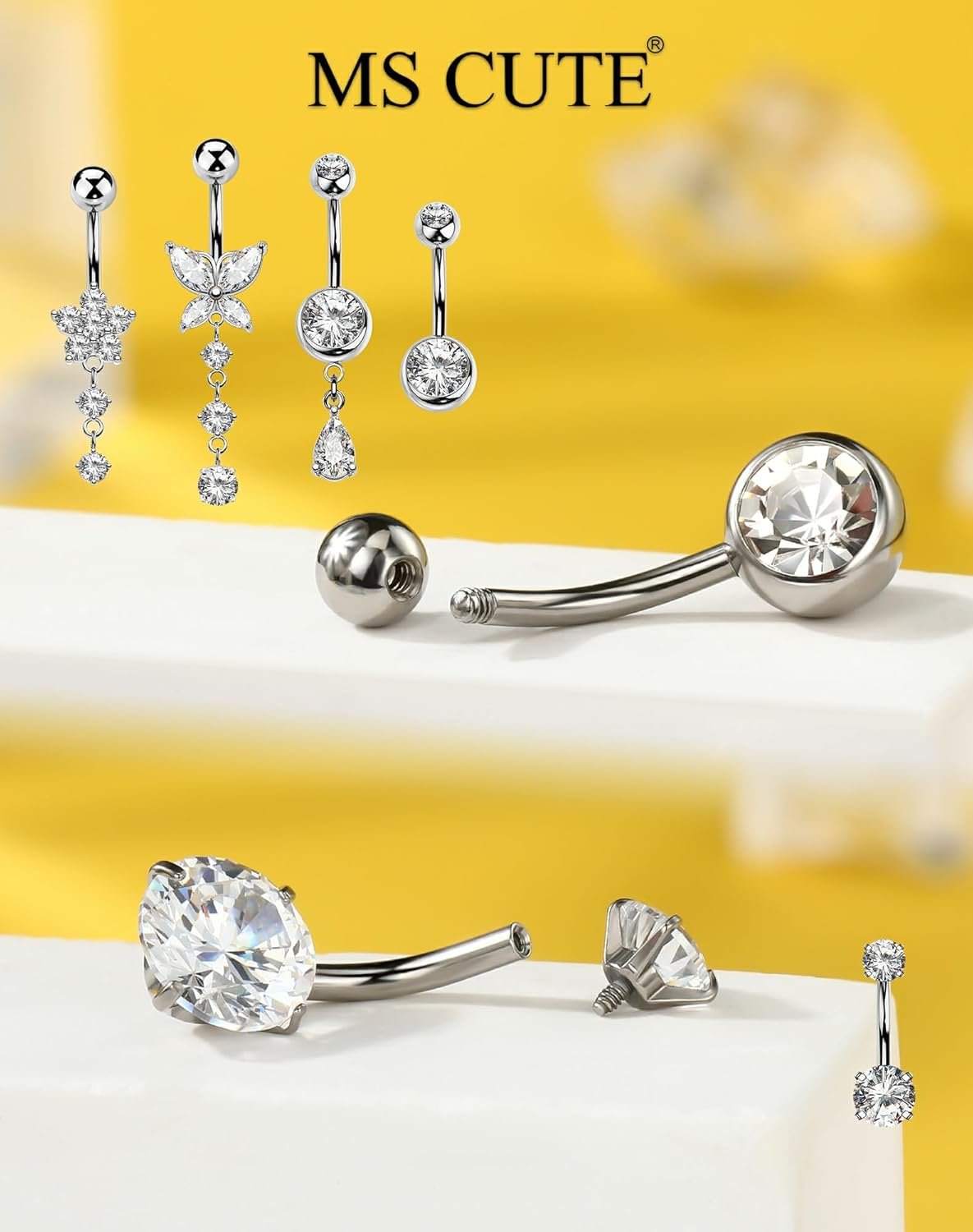 5PCS Belly Button Rings for Women 14G Dangle Navel Piercing Jewelry Set Surgical Stainless Steel Body Jewelry with CZ Butterfly Flower Teardrop Barbell for Beach Festival Daily - lunas-mystic-emporium.com 5PCS Belly Button Rings for Women 14G Dangle Navel Piercing Jewelry Set Surgical Stainless Steel Body Jewelry with CZ Butterfly Flower Teardrop Barbell for Beach Festival Daily