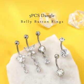 5PCS Belly Button Rings for Women 14G Dangle Navel Piercing Jewelry Set Surgical Stainless Steel Body Jewelry with CZ Butterfly Flower Teardrop Barbell for Beach Festival Daily - lunas-mystic-emporium.com 5PCS Belly Button Rings for Women 14G Dangle Navel Piercing Jewelry Set Surgical Stainless Steel Body Jewelry with CZ Butterfly Flower Teardrop Barbell for Beach Festival Daily