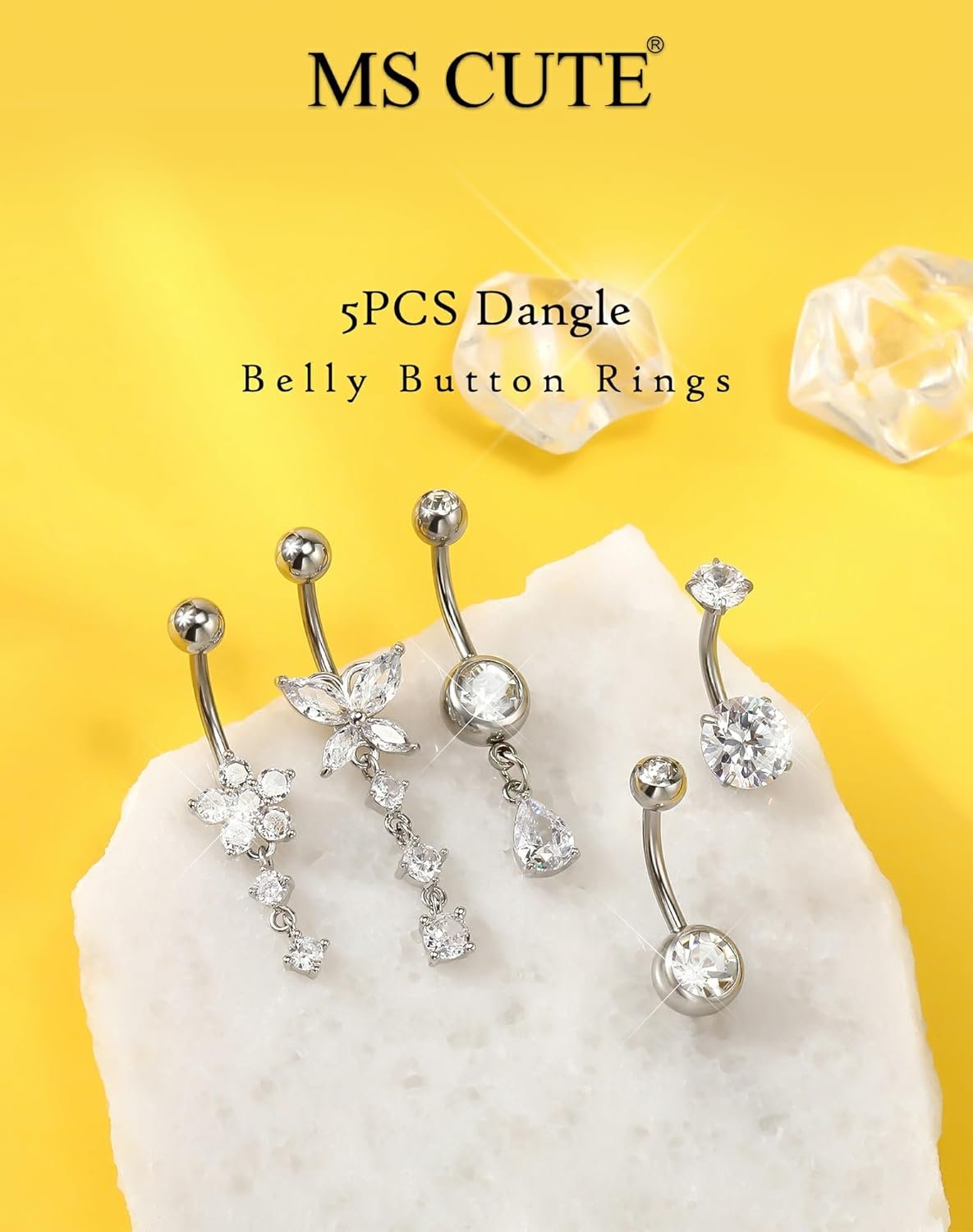 5PCS Belly Button Rings for Women 14G Dangle Navel Piercing Jewelry Set Surgical Stainless Steel Body Jewelry with CZ Butterfly Flower Teardrop Barbell for Beach Festival Daily - lunas-mystic-emporium.com 5PCS Belly Button Rings for Women 14G Dangle Navel Piercing Jewelry Set Surgical Stainless Steel Body Jewelry with CZ Butterfly Flower Teardrop Barbell for Beach Festival Daily