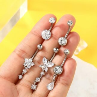 5PCS Belly Button Rings for Women 14G Dangle Navel Piercing Jewelry Set Surgical Stainless Steel Body Jewelry with CZ Butterfly Flower Teardrop Barbell for Beach Festival Daily - lunas-mystic-emporium.com 5PCS Belly Button Rings for Women 14G Dangle Navel Piercing Jewelry Set Surgical Stainless Steel Body Jewelry with CZ Butterfly Flower Teardrop Barbell for Beach Festival Daily