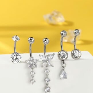 5PCS Belly Button Rings for Women 14G Dangle Navel Piercing Jewelry Set Surgical Stainless Steel Body Jewelry with CZ Butterfly Flower Teardrop Barbell for Beach Festival Daily - lunas-mystic-emporium.com 5PCS Belly Button Rings for Women 14G Dangle Navel Piercing Jewelry Set Surgical Stainless Steel Body Jewelry with CZ Butterfly Flower Teardrop Barbell for Beach Festival Daily