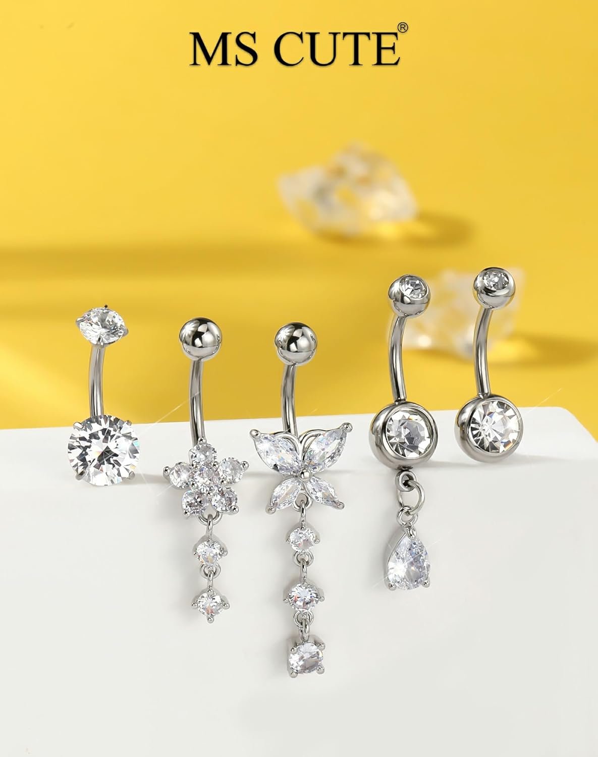 5PCS Belly Button Rings for Women 14G Dangle Navel Piercing Jewelry Set Surgical Stainless Steel Body Jewelry with CZ Butterfly Flower Teardrop Barbell for Beach Festival Daily - lunas-mystic-emporium.com 5PCS Belly Button Rings for Women 14G Dangle Navel Piercing Jewelry Set Surgical Stainless Steel Body Jewelry with CZ Butterfly Flower Teardrop Barbell for Beach Festival Daily