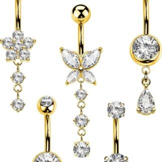 5PCS Belly Button Rings for Women 14G Dangle Navel Piercing Jewelry Set Surgical Stainless Steel Body Jewelry with CZ Butterfly Flower Teardrop Barbell for Beach Festival Daily - lunas-mystic-emporium.com 5PCS Belly Button Rings for Women 14G Dangle Navel Piercing Jewelry Set Surgical Stainless Steel Body Jewelry with CZ Butterfly Flower Teardrop Barbell for Beach Festival Daily