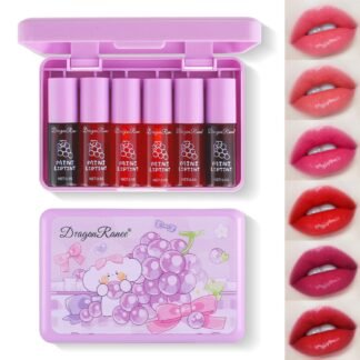 6 Colors Grapes Lip Tint Stain Set, Korean Lip Gloss Watery Lip Stain, Lipstick for Women, Lip Gloss for Girls, Blush for Cheeks, Non-Stick Cup, Waterproof, High Pigment, Lip...