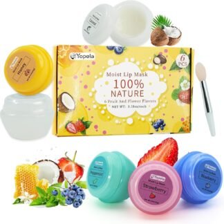 6 Pack Cute Lip Mask Sleeping Overnight for Dry Lips with Coconut Oil and Beeswax -Smoothing Hydrating Softening Plumoing Moisturizing with Small Lip Brush 6 Flavors Gift for...