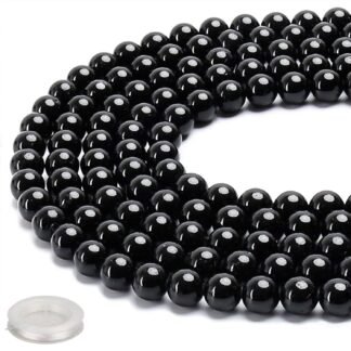 70PCS Natural 8MM Healing Gemstone, Black Tourmaline Energy Stone Round Loose Beads, Semi-Precious Crystal Beads with Free Elastic String for Jewelry Making DIY