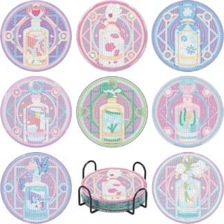 8 Pack Diamond Art Coasters Kits-Tarot Diamond Painting Coasters Kit Set with Holder Cork Pads,5D DIY Magic Bottle Diamonds Art Non Slip Coaster Crafts Kits for Adults Beginners