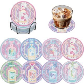 8 Pack Diamond Art Coasters Kits-Tarot Diamond Painting Coasters Kit Set with Holder Cork Pads,5D DIY Magic Bottle Diamonds Art Non Slip Coaster Crafts Kits for Adults Beginners