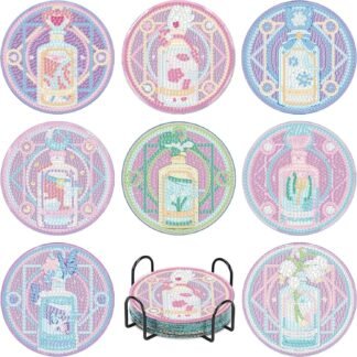 8 Pack Diamond Art Coasters Kits-Tarot Diamond Painting Coasters Kit Set with Holder Cork Pads,5D DIY Magic Bottle Diamonds Art Non Slip Coaster Crafts Kits for Adults Beginners