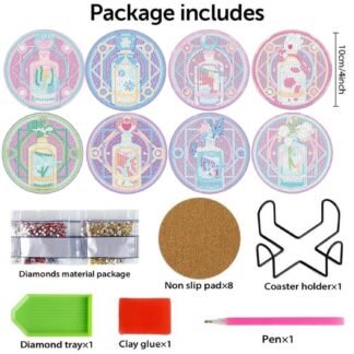 8 Pack Diamond Art Coasters Kits-Tarot Diamond Painting Coasters Kit Set with Holder Cork Pads,5D DIY Magic Bottle Diamonds Art Non Slip Coaster Crafts Kits for Adults Beginners