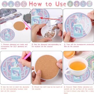 8 Pack Diamond Art Coasters Kits-Tarot Diamond Painting Coasters Kit Set with Holder Cork Pads,5D DIY Magic Bottle Diamonds Art Non Slip Coaster Crafts Kits for Adults Beginners