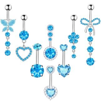 8Pcs Gold Pink Silver Belly Button Ring Dangle Navel Belly Piercing Jewelry Cute CZ Butterfly Heart Flower Bow Navel Belly Rings for Women 14G Hypoallergenic Surgical Stainless...